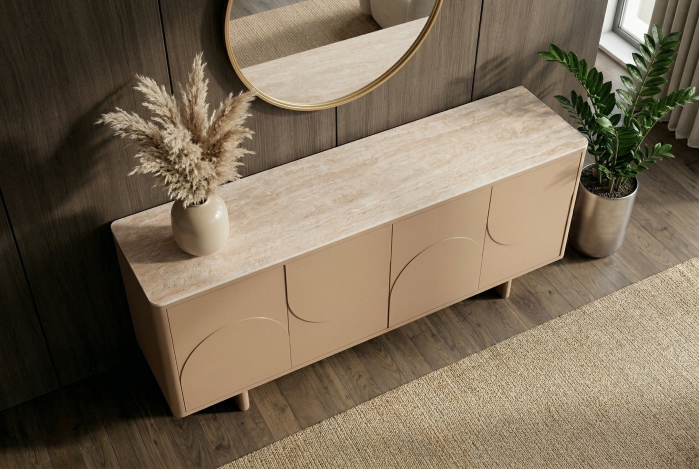 Bufet SAVOY 180 cm 3D natural cu blat din ceramică imitație de marmură travertin [4]