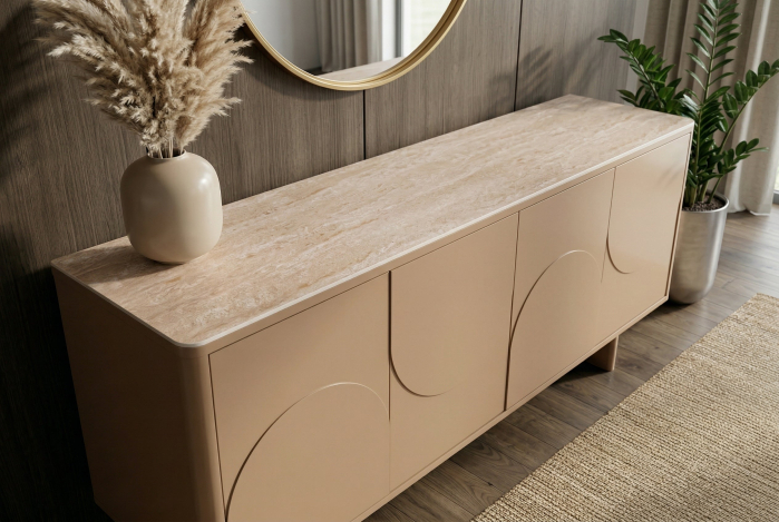 Bufet SAVOY 180 cm 3D natural cu blat din ceramică imitație de marmură travertin [5]