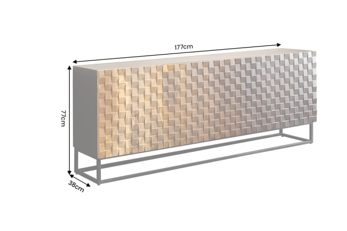 Bufet SHADES 180 cm, fațadă 3D din lemn de mango, maro multicolor, cu cadru metalic negru [16]