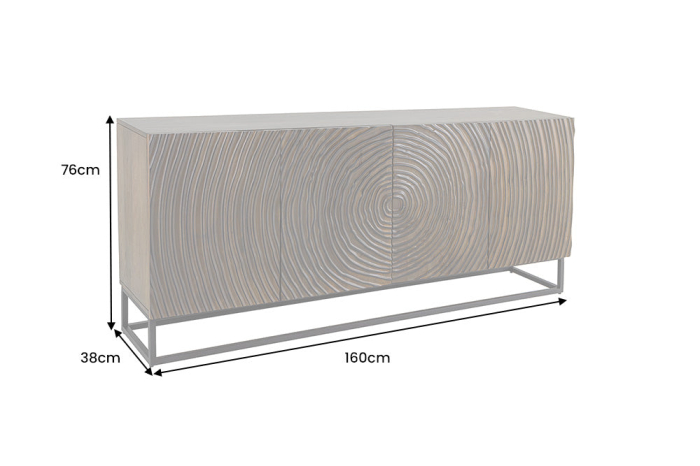 Bufet ZEN CIRCLE 160 cm, cu model circular 3D, din lemn de mango maro închis, cu cadru metalic negru [12]