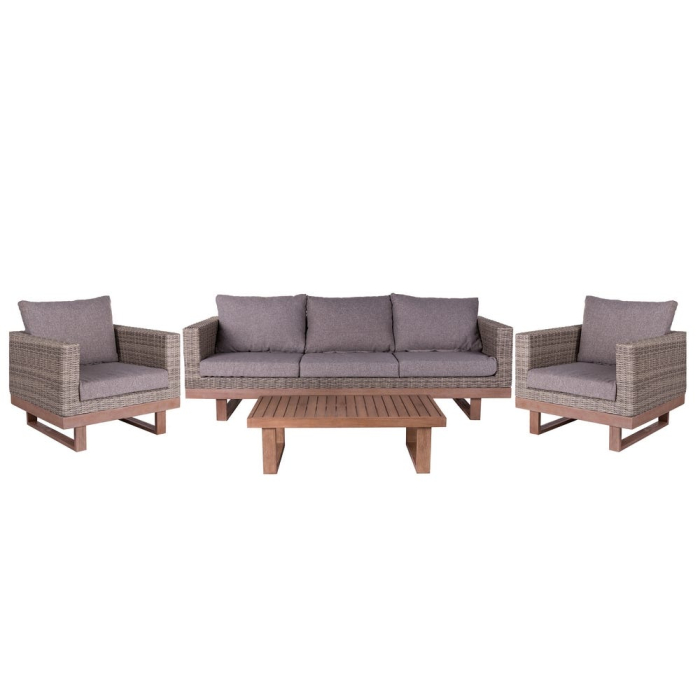 Canapea de exterior cu 3 locuri din rattan  și lemn 220 x 89 x 64,50 cm [4]