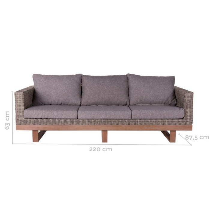 Canapea de exterior cu 3 locuri din rattan  și lemn 220 x 89 x 64,50 cm [3]