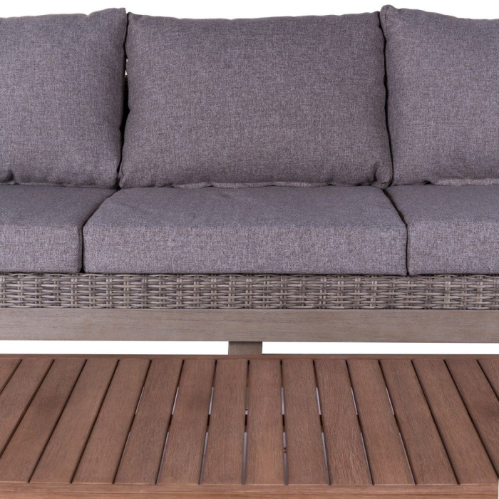 Canapea de exterior cu 3 locuri din rattan  și lemn 220 x 89 x 64,50 cm [5]