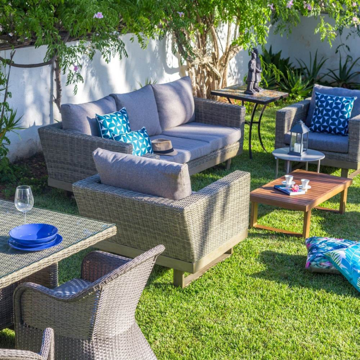 Canapea de exterior cu 3 locuri din rattan  și lemn 220 x 89 x 64,50 cm [2]