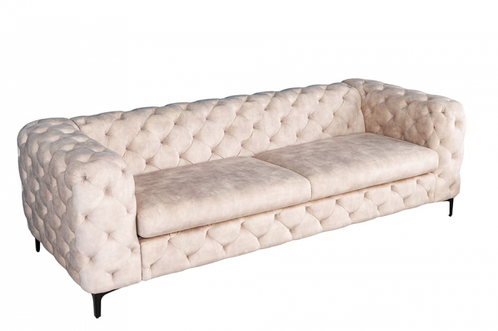 Canapea cu 3 locuri Modern Barock cu tapiterie din catifea si lemn de pin, bej deschis [1]