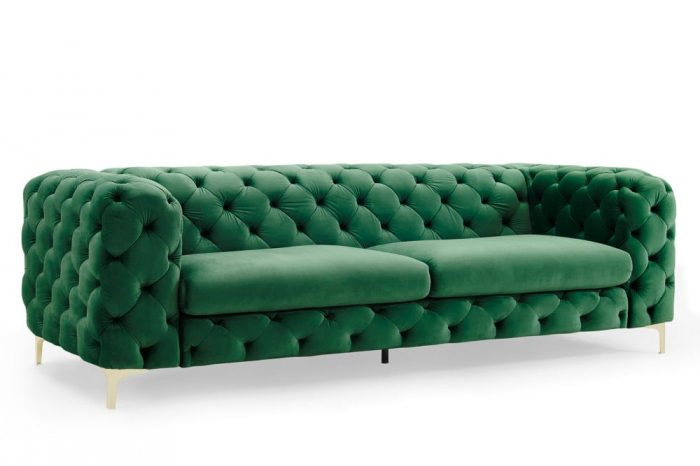 Canapea cu 3 locuri Modern Barock cu tapiterie din catifea si lemn de pin, verde [1]
