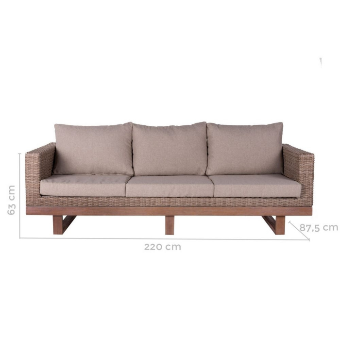 Canapea de exterior cu 3 locuri Patsy, din rattan si lemn. 220 x 89 x 64,50 cm [3]