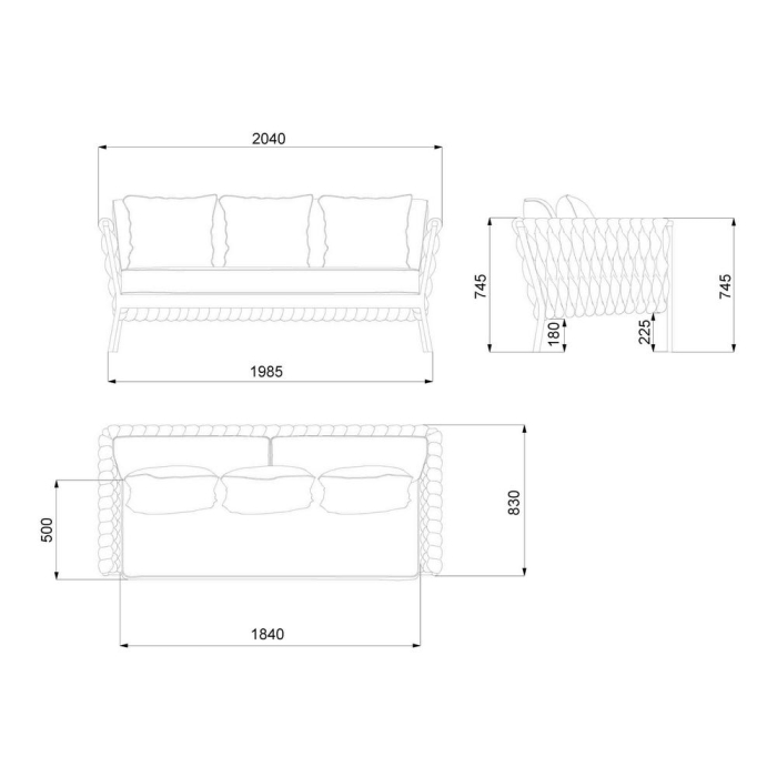 Canapea de exterior cu 3 locuri Rebecca,cadru  din aluminiu 206 x 83 x 74 cm [2]