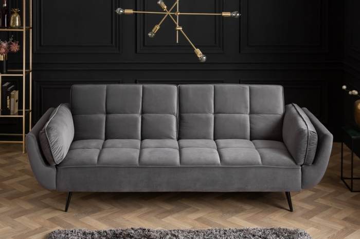 Canapea extensibila cu 3 locuri Boutique si tapiterie din catifea, gri [6]