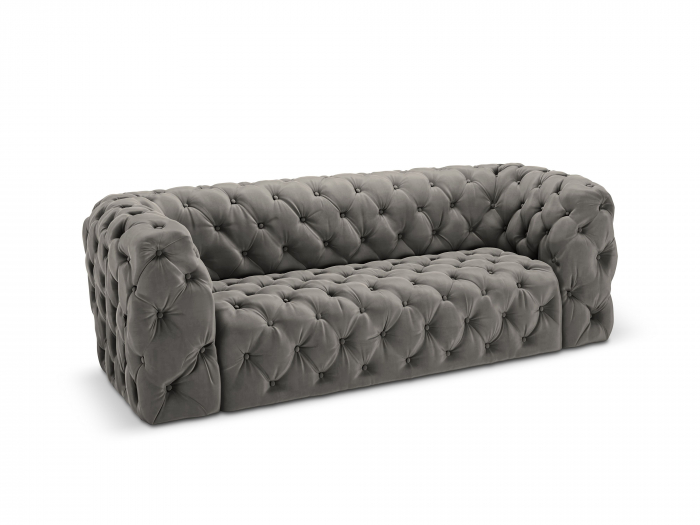 Canapea Chester cu 3 locuri si tapiterie din catifea, gri deschis [3]