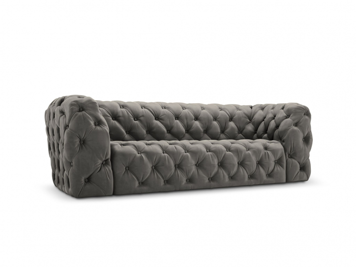 Canapea Chester cu 3 locuri si tapiterie din catifea, gri deschis [2]