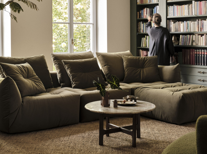 Canapea modulara Bloom cu 3 locuri si tapiterie din catifeaa, nisip [5]