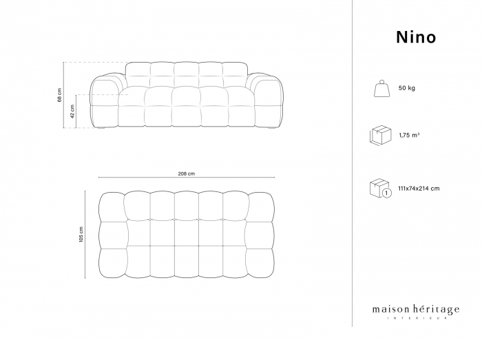 Canapea Nino cu 2 locuri si tapiterie din catifea [5]