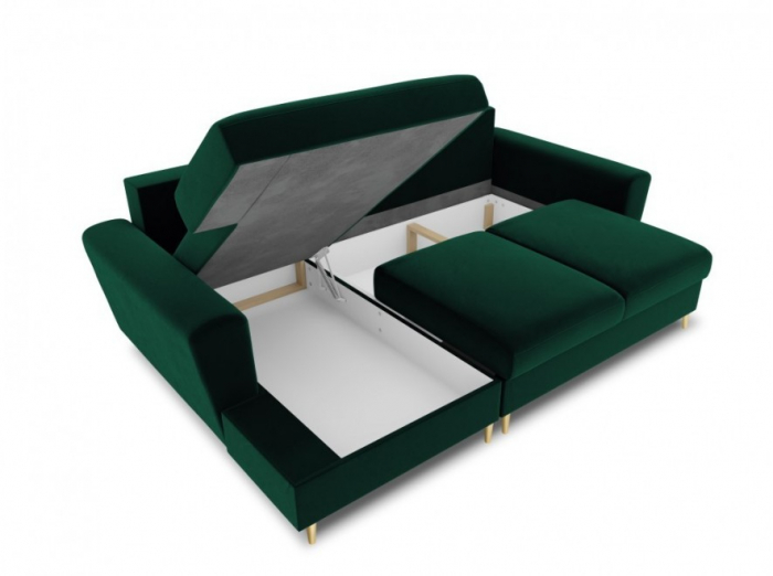 Colțar extensibil Moghan, colț pe partea stângă cu picioare din metal auriu, verde inchis [6]