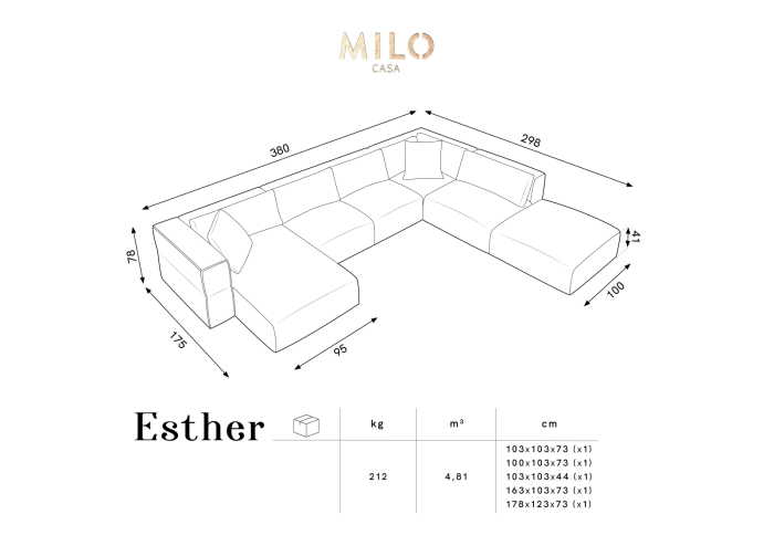 Coltar Esther in forma de U cu tapiterie din catifea [4]