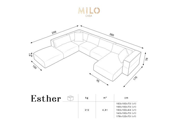 Coltar Esther in forma de U cu tapiterie din catifea [4]