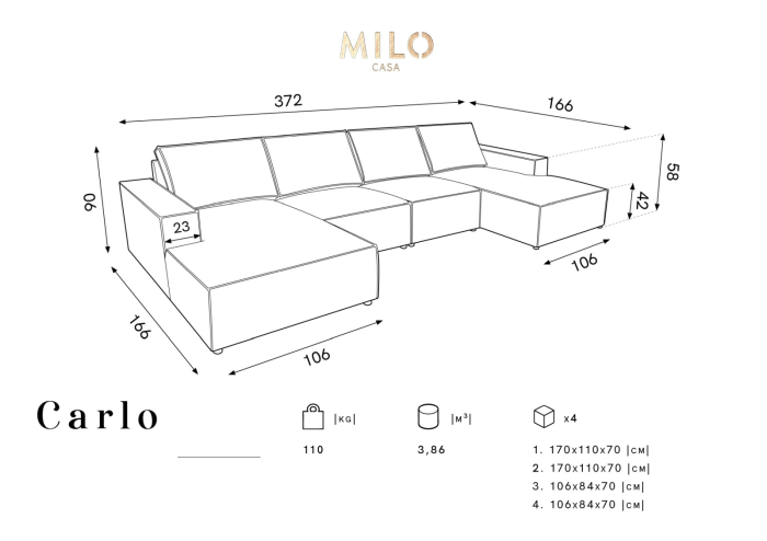 Colțar în formă de U Carlo cu tapițerie din catifea [6]