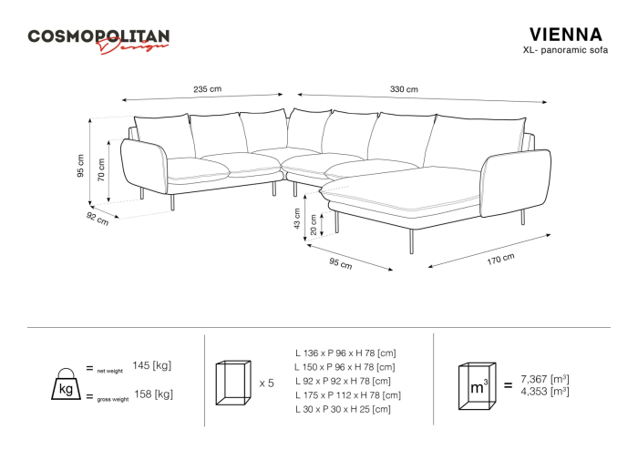 Colțar în formă de U cu 7 locuri Vienna cu tapițerie din catifea [6]