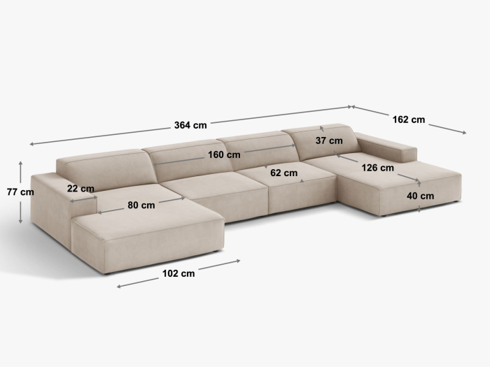 Colțar în formă de U Jodie cu tapițerie din catifea [4]
