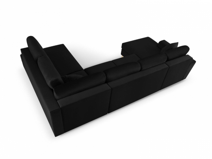 Coltar in forma de U Moghan cu tapiterie din catifea, negru [5]