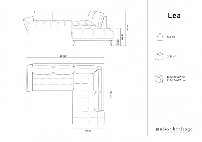 Coltar Lea cu 5 locuri, colt pe partea dreapta si tapiterie din piele naturala [7]
