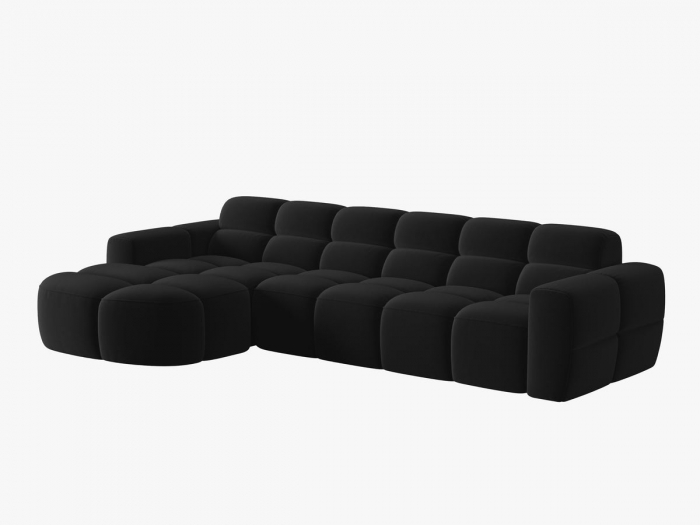 Coltar Lisa cu 4 locuri si tapiterie din catifea, negru [2]