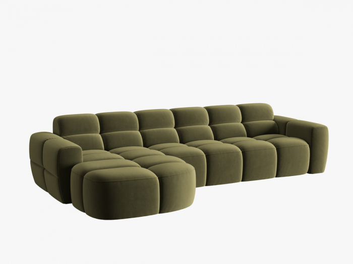 Coltar Lisa cu 4 locuri si tapiterie din catifea, verde deschis [3]