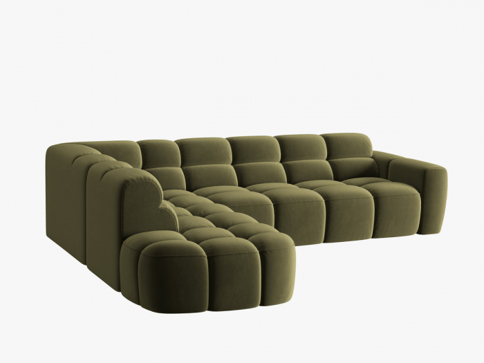 Coltar Lisa cu 5 locuri si tapiterie din catifea, verde deschis [3]