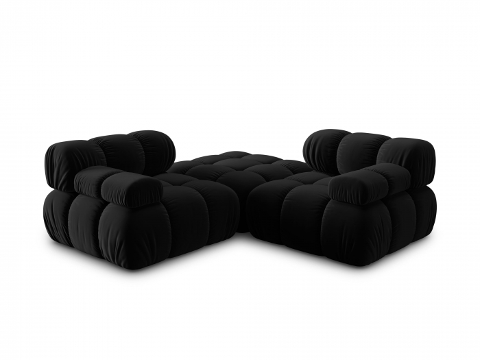 Coltar modular Bellis cu 3 locuri si tapiterie din catifea, negru [8]