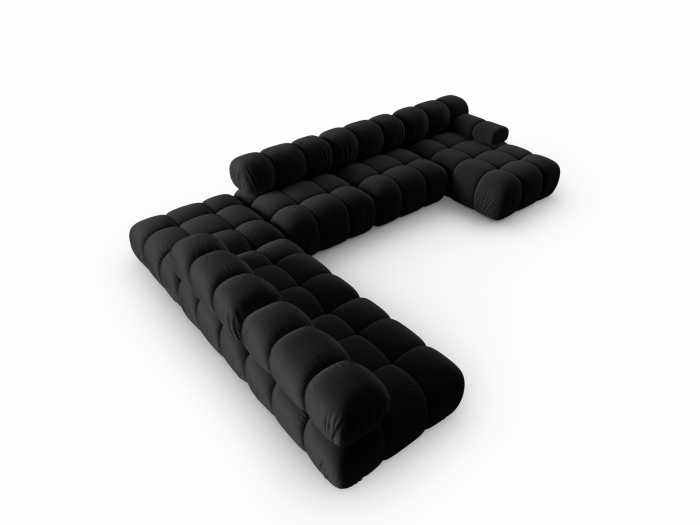 Coltar modular Bellis in forma de U si tapiterie din catifea, negru [3]