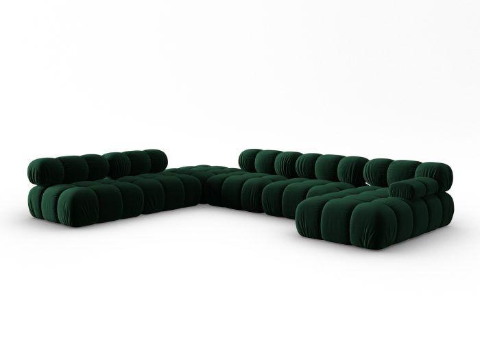 Coltar modular Bellis in forma de U si tapiterie din catifea, verde inchis [2]