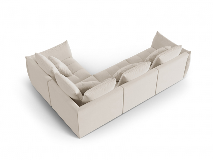 Coltar modular Bloom cu tapiterie din catifea si colt pe partea dreapta, ecru [3]