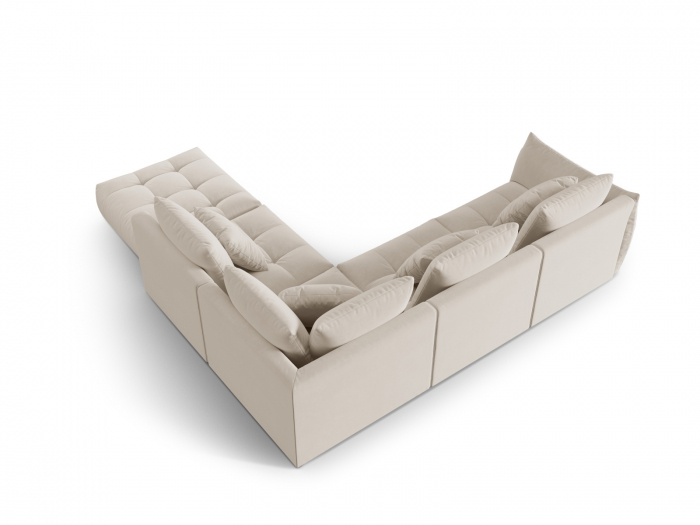 Coltar modular Bloom cu tapiterie din catifea si colt pe partea dreapta, ecru [3]