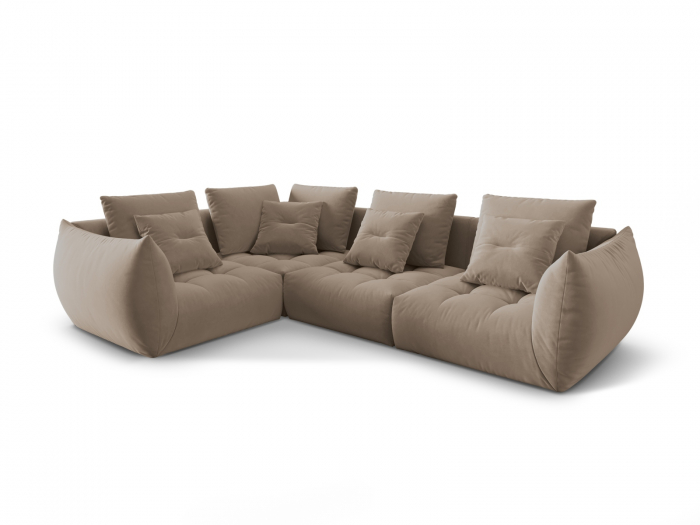 Coltar modular Bloom cu tapiterie din catifea si colt pe partea stanga, maro deschis [2]