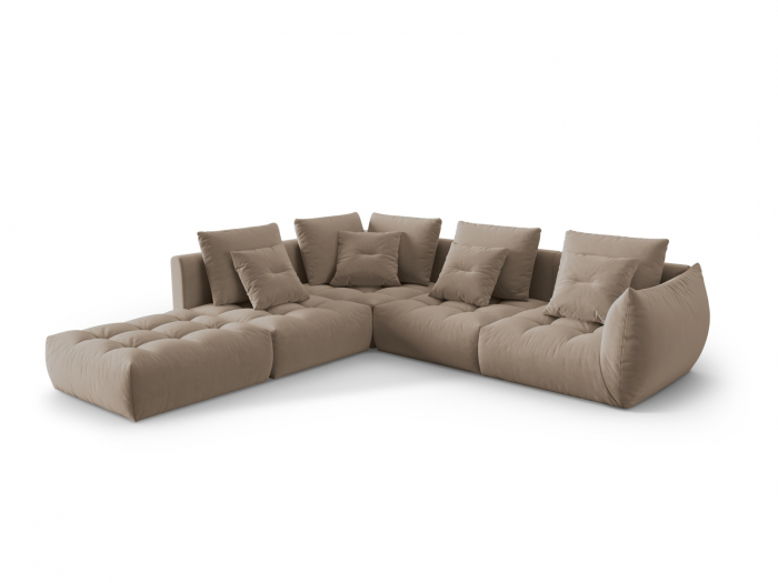 Coltar modular Bloom cu tapiterie din catifea si colt pe partea stanga, maro deschis [2]