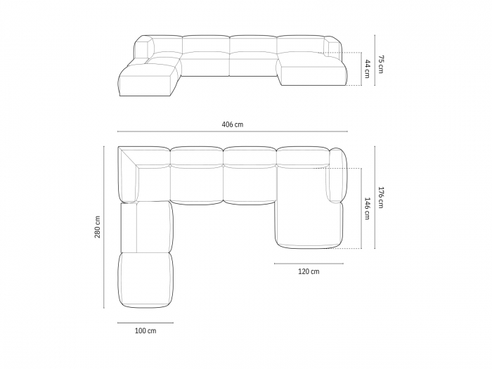Coltar modular Martina in forma de U cu colt pe partea stanga si tapiterie din catifea reiata [5]