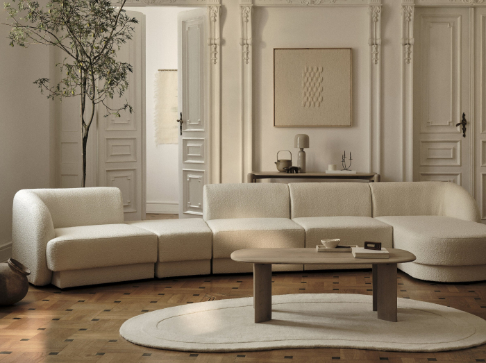 Coltar modular Miley cu tapiterie boucle si colt pe partea stanga, bej [10]