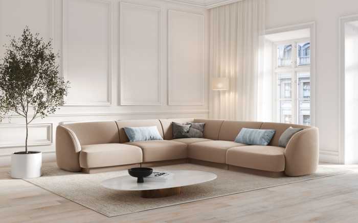 Coltar modular Miley cu tapiterie din catifea, cappuccino [4]