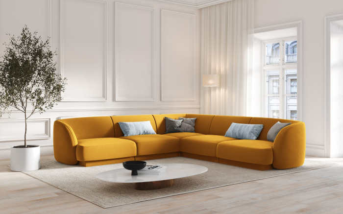 Coltar modular Miley cu tapiterie din catifea, galben [4]