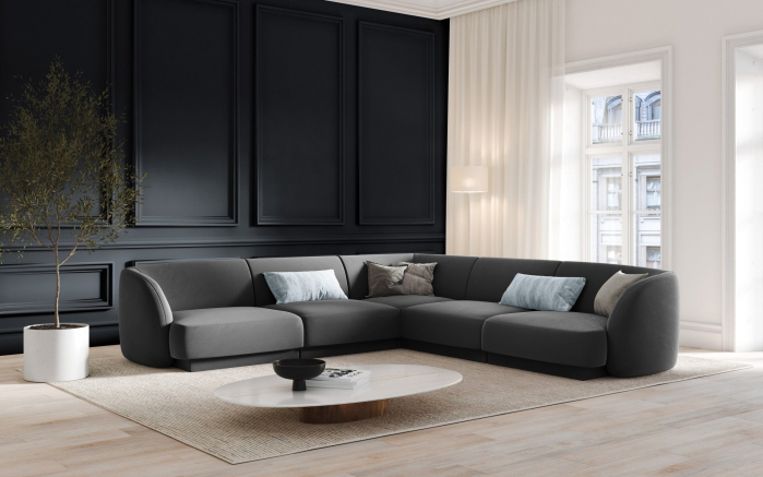 Coltar modular Miley cu tapiterie din catifea, gri [2]