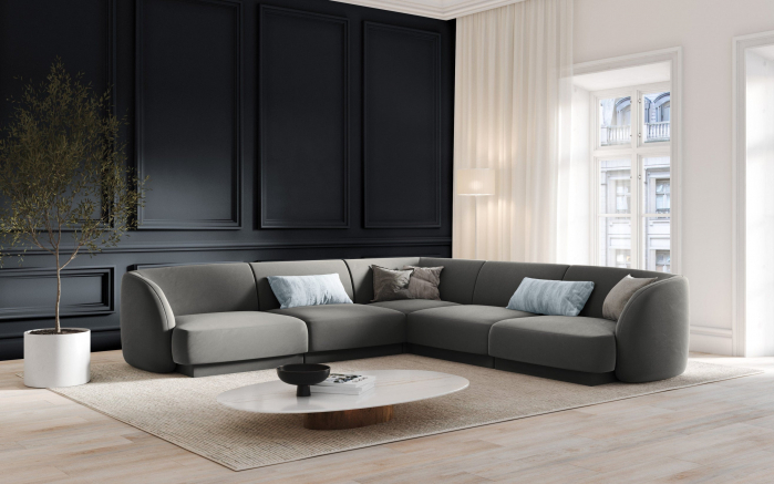 Coltar modular Miley cu tapiterie din catifea, gri deschis [2]
