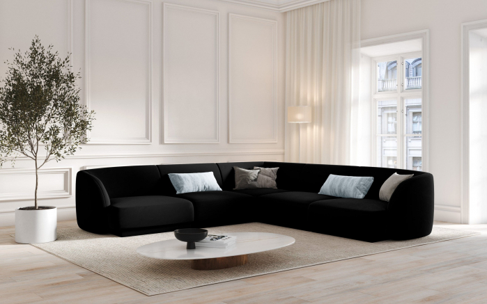 Coltar modular Miley cu tapiterie din catifea, negru [2]