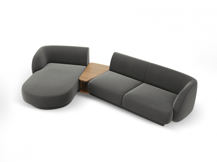Coltar modular Miley cu tapiterie din catifea si colt pe partea stanga, gri deschis [2]