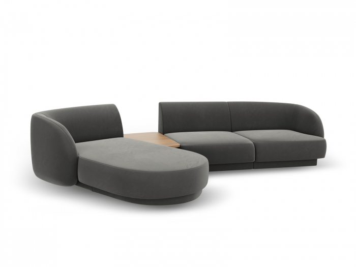 Coltar modular Miley cu tapiterie din catifea si colt pe partea stanga, gri deschis [3]