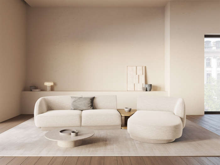 Coltar modular Miley cu tapiterie din tesatura structurala si colt pe partea dreapta, bej deschis [6]