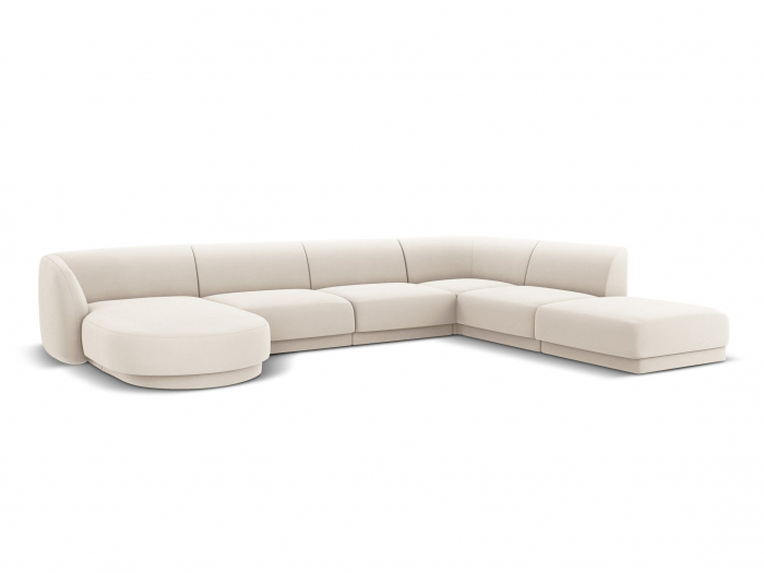 Coltar modular Miley in forma de U cu tapiterie din catifea si colt pe partea dreapta, bej deschis [1]