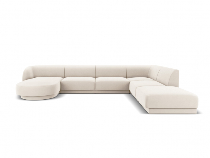 Coltar modular Miley in forma de U cu tapiterie din catifea si colt pe partea dreapta, bej deschis [3]