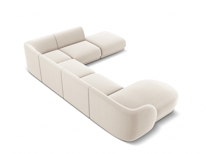Coltar modular Miley in forma de U cu tapiterie din catifea si colt pe partea dreapta, bej deschis [4]