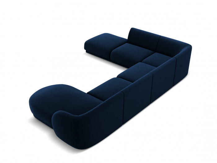Coltar modular Miley in forma de U cu tapiterie din catifea si colt pe partea stanga, albastru royal [4]