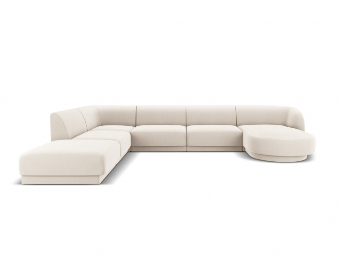 Coltar modular Miley in forma de U cu tapiterie din catifea si colt pe partea stanga, bej deschis [2]
